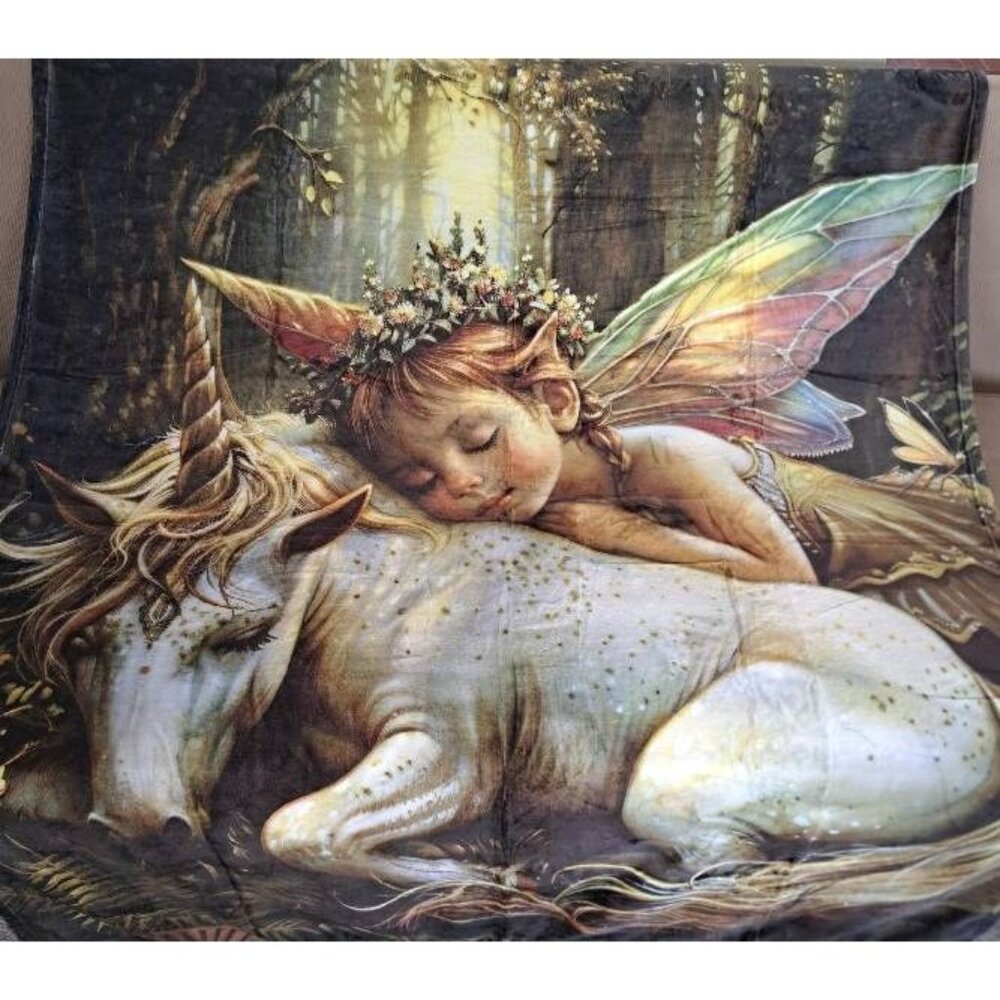 New Baby Fairy and Unicorn Plush Throw Blanket Gift Soft Mystical Forest Light